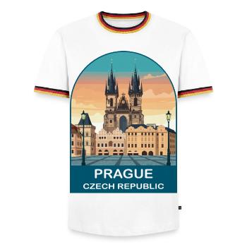 Prague Czech Republic Vintage Poster - Men's Ringer Shirt - white/tricolour - Front - AI Model Female 172 light (172cm) & AI Model Male 185 light (185cm)
