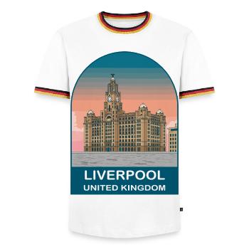 Art d’affiches de voyage vintage à Liverpool UK - T-shirt contrasté Homme - blanc/tricolore - Devant - AI Model Female 172 light (172cm) & AI Model Male 185 light (185cm)