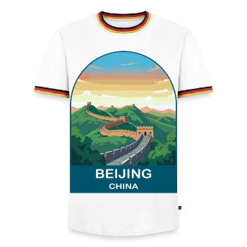 Affiche de voyage vintage de la Grande Muraille de Chine à Pékin - T-shirt contrasté Homme - blanc/tricolore - Devant - AI Model Female 172 light (172cm) & AI Model Male 185 light (185cm)