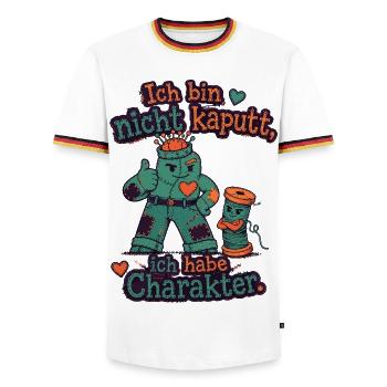 Ich bin nicht kaputt, ich habe Charakter - Männer Kontrast-T-Shirt - Weiß/Dreifarbig - Vorne - AI Model Female 172 light (172cm) & AI Model Male 185 light (185cm)