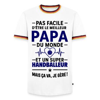Cœur + Handball – Super Papa Handballeur - T-shirt contrasté Homme - blanc/tricolore - Devant - AI Model Female 172 light (172cm) & AI Model Male 185 light (185cm)
