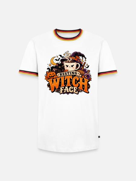 Ruhende Hexengesicht | Halloween-Kaffee - Männer Kontrast-T-Shirt - Weiß/Dreifarbig