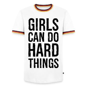Les filles peuvent faire des choses difficiles - T-shirt contrasté Homme - blanc/tricolore - Devant - AI Model Female 172 light (172cm) & AI Model Male 185 light (185cm)