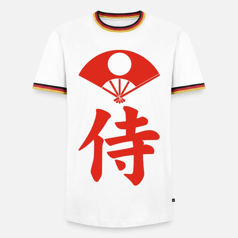 Samurai-Emblem des Satake-Clans (rot) - Männer Kontrast-T-Shirt - Weiß/Dreifarbig