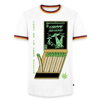 OVNI Invasion Vintage Affiche Design - T-shirt contrasté Homme - blanc/tricolore - Devant - AI Model Female 172 light (172cm) & AI Model Male 185 light (185cm)
