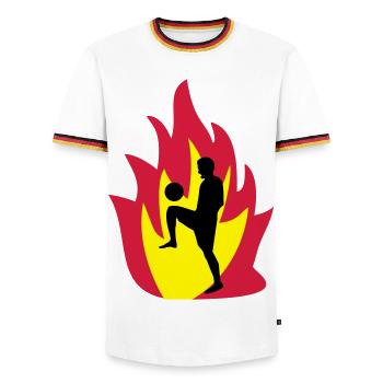 Football fire - Men's Ringer Shirt - white/tricolour - Front - AI Model Female 172 light (172cm) & AI Model Male 185 light (185cm)