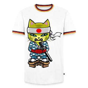 Chat japonais - T-shirt contrasté Homme - blanc/tricolore - Devant - AI Model Female 172 light (172cm) & AI Model Male 185 light (185cm)
