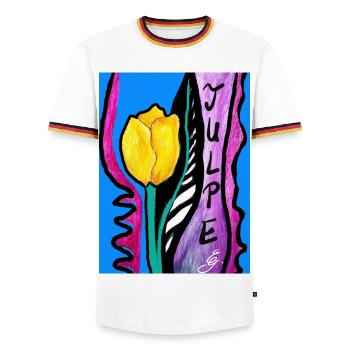 EC Flowers I Tulips I Holland I Holiday Birthday - Men's Ringer Shirt - white/tricolour - Front - AI Model Female 172 light (172cm) & AI Model Male 185 light (185cm)