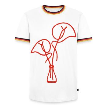 Red Floral Sketch - Men's Ringer Shirt - white/tricolour - Front - AI Model Female 172 light (172cm) & AI Model Male 185 light (185cm)