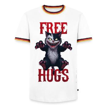 Lustige Umarmungen kostenlos Horror Dark Cat Humor - Männer Kontrast-T-Shirt - Weiß/Dreifarbig - Vorne - AI Model Female 172 light (172cm) & AI Model Male 185 light (185cm)