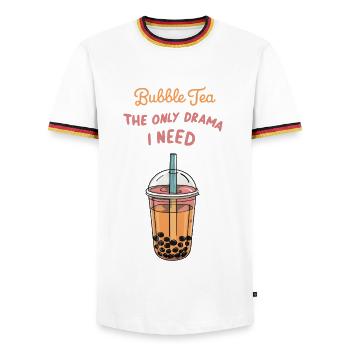 Bubble Tea Drama - Männer Kontrast-T-Shirt - Weiß/Dreifarbig - Vorne - AI Model Female 172 light (172cm) & AI Model Male 185 light (185cm)