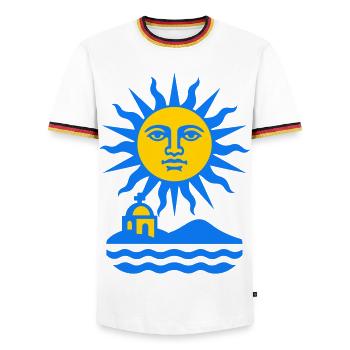 Greece Sun Art - Männer Kontrast-T-Shirt - Weiß/Dreifarbig - Vorne - AI Model Female 172 light (172cm) & AI Model Male 185 light (185cm)