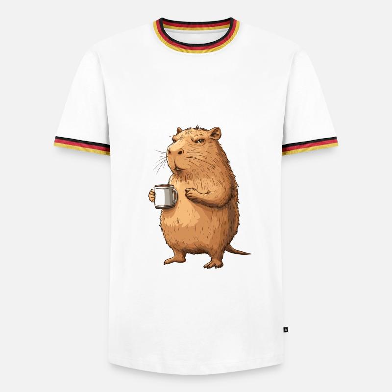 Capibara con tazza da caffè - Maglietta Contrast da uomo - bianco/tricolore