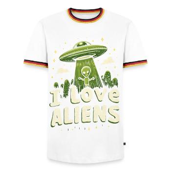 I love aliens - Men's Ringer Shirt - white/tricolour - Front - AI Model Female 172 light (172cm) & AI Model Male 185 light (185cm)