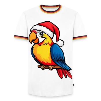 Perroquets Noël / Oiseau du Père Noël - T-shirt contrasté Homme - blanc/tricolore - Devant - AI Model Female 172 light (172cm) & AI Model Male 185 light (185cm)