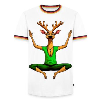 Yoga Deer - Men's Ringer Shirt - white/tricolour - Front - AI Model Female 172 light (172cm) & AI Model Male 185 light (185cm)