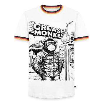 GreaseMonkey Line Art - Men's Ringer Shirt - white/tricolour - Front - AI Model Female 172 light (172cm) & AI Model Male 185 light (185cm)