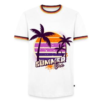 Sunset Palm Trees – Summer Time - Men's Ringer Shirt - white/tricolour - Front - AI Model Female 172 light (172cm) & AI Model Male 185 light (185cm)