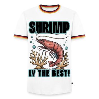 Humour Crevette Shrimply The Best - T-shirt contrasté Homme - blanc/tricolore - Devant - AI Model Female 172 light (172cm) & AI Model Male 185 light (185cm)