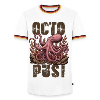 Vintage Giant Octopus Octopus - Men's Ringer Shirt - white/tricolour - Front - AI Model Female 172 light (172cm) & AI Model Male 185 light (185cm)