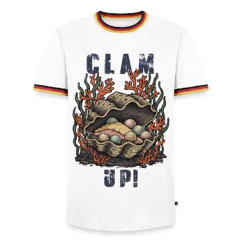Vintage Clam Up Shell Humor - Men's Ringer Shirt - white/tricolour - Front - AI Model Female 172 light (172cm) & AI Model Male 185 light (185cm)