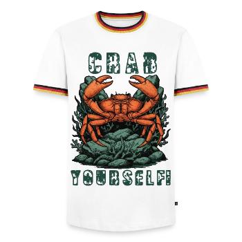 Vintage Crab Yourself Crab Humor - Men's Ringer Shirt - white/tricolour - Front - AI Model Female 172 light (172cm) & AI Model Male 185 light (185cm)