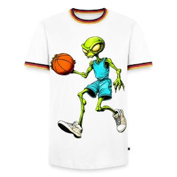 Aliens Basketball - Männer Kontrast-T-Shirt - Weiß/Dreifarbig - Vorne - AI Model Female 172 light (172cm) & AI Model Male 185 light (185cm)
