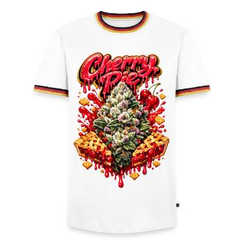 Kirschkuchen-Graffiti-Druck - Männer Kontrast-T-Shirt - Weiß/Dreifarbig - Vorne - AI Model Female 172 light (172cm) & AI Model Male 185 light (185cm)