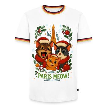 Katzen in Paris: Paris Meow - Männer Kontrast-T-Shirt - Weiß/Dreifarbig - Vorne - AI Model Female 172 light (172cm) & AI Model Male 185 light (185cm)