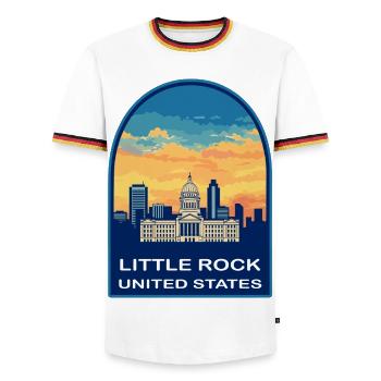 Little Rock, Arkansas Capitol Sunset Reiseabzeichen - Männer Kontrast-T-Shirt - Weiß/Dreifarbig - Vorne - AI Model Female 172 light (172cm) & AI Model Male 185 light (185cm)