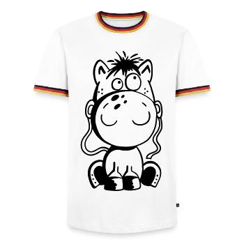 Kleines Pferd - Pony - Comic - Horse - Fun - Männer Kontrast-T-Shirt - Weiß/Dreifarbig - Vorne - AI Model Female 172 light (172cm) & AI Model Male 185 light (185cm)