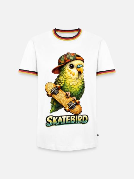 Skatebird – Tropical Parrot with Skateboard & Ca - Men's Ringer Shirt - white/tricolour