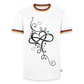 Tribal Heart with large infinity loop - Men's Ringer Shirt - white/tricolour - Front - AI Model Female 172 light (172cm) & AI Model Male 185 light (185cm)
