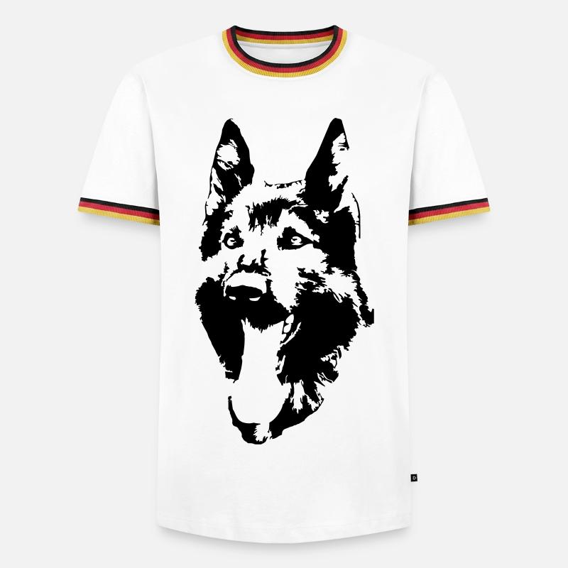 Deutscher Schäferhund Kopf - Männer Kontrast-T-Shirt - Weiß/Dreifarbig