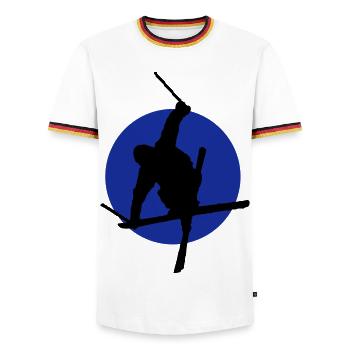 Ski Freestyler Symbol - Männer Kontrast-T-Shirt - Weiß/Dreifarbig - Vorne - AI Model Female 172 light (172cm) & AI Model Male 185 light (185cm)
