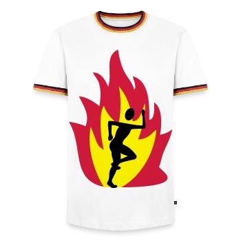 Runner flame - Men's Ringer Shirt - white/tricolour - Front - AI Model Female 172 light (172cm) & AI Model Male 185 light (185cm)