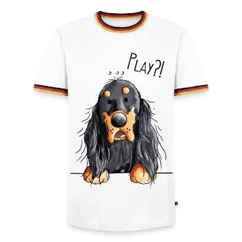 Play Gordon Setter - Chien - Cadeau - T-shirt contrasté Homme - blanc/tricolore - Devant - AI Model Female 172 light (172cm) & AI Model Male 185 light (185cm)