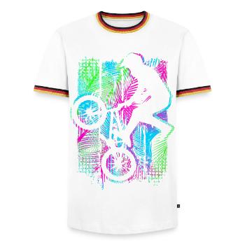 Tropisches Bmx Fahrrad mit Palmen - Retro Bmx Rad - Männer Kontrast-T-Shirt - Weiß/Dreifarbig - Vorne - AI Model Female 172 light (172cm) & AI Model Male 185 light (185cm)