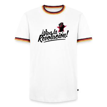 revolution fist - Men's Ringer Shirt - white/tricolour - Front - AI Model Female 172 light (172cm) & AI Model Male 185 light (185cm)