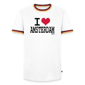 i love amsterdam by wam - Männer Kontrast-T-Shirt - Weiß/Dreifarbig - Vorne - AI Model Female 172 light (172cm) & AI Model Male 185 light (185cm)
