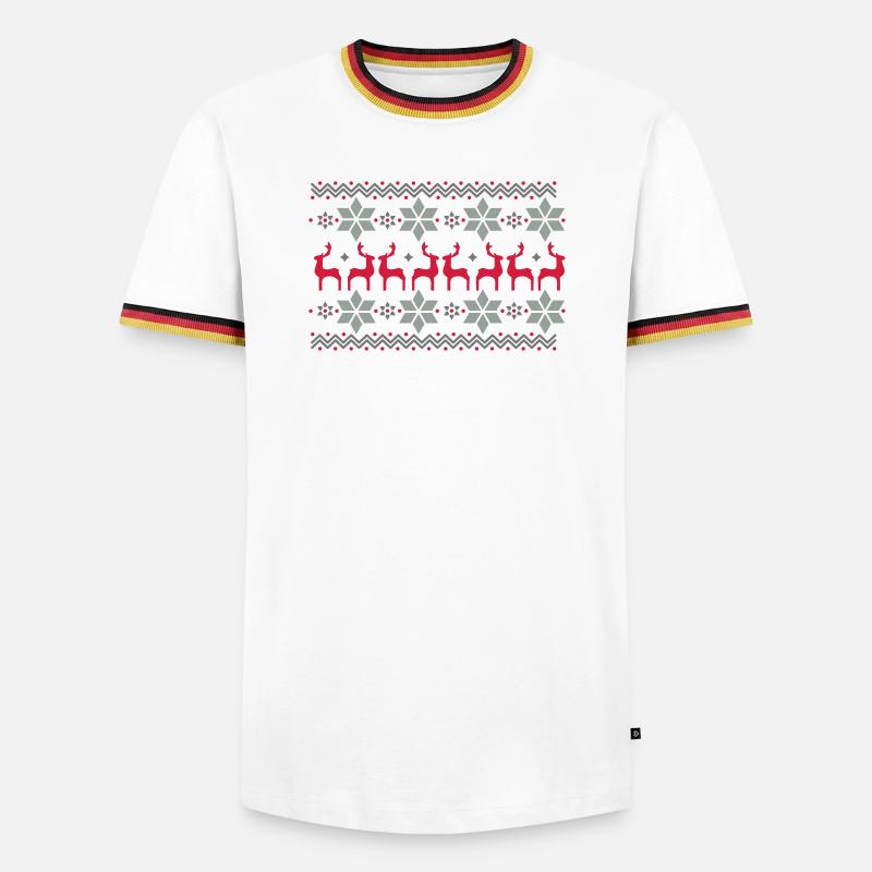 Poinsettia pattern and reindeer pattern - Men's Ringer Shirt - white/tricolour