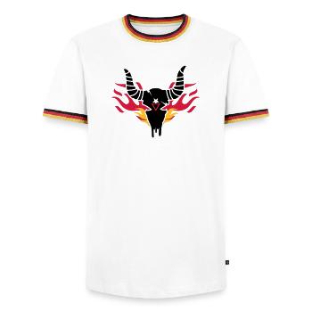 Bull crâne avec des flammes - T-shirt contrasté Homme - blanc/tricolore - Devant - AI Model Female 172 light (172cm) & AI Model Male 185 light (185cm)