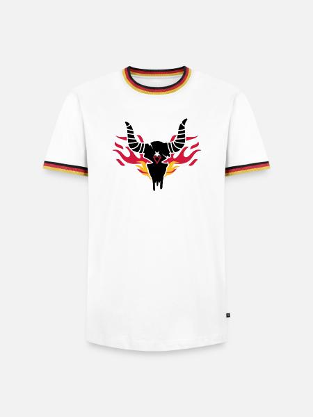 Bull skull with flames - Men's Ringer Shirt - white/tricolour