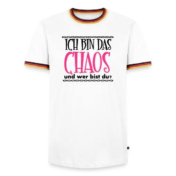 Ich bin das Chaos Geschenk - Männer Kontrast-T-Shirt - Weiß/Dreifarbig - Vorne - AI Model Female 172 light (172cm) & AI Model Male 185 light (185cm)