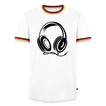 a headphone with cable - Men's Ringer Shirt - white/tricolour - Front - AI Model Female 172 light (172cm) & AI Model Male 185 light (185cm)