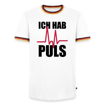 Ich hab Puls - Männer Kontrast-T-Shirt - Weiß/Dreifarbig - Vorne - AI Model Female 172 light (172cm) & AI Model Male 185 light (185cm)