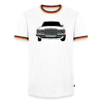 MB W123 Youngtimer Oldtimer,70er,80er (25) - Männer Kontrast-T-Shirt - Weiß/Dreifarbig - Vorne - AI Model Female 172 light (172cm) & AI Model Male 185 light (185cm)