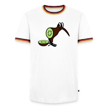 Kiwi - Männer Kontrast-T-Shirt - Weiß/Dreifarbig - Vorne - AI Model Female 172 light (172cm) & AI Model Male 185 light (185cm)