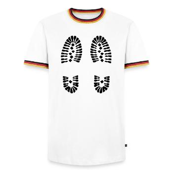 Empreintes de pas (V) - T-shirt contrasté Homme - blanc/tricolore - Devant - AI Model Female 172 light (172cm) & AI Model Male 185 light (185cm)