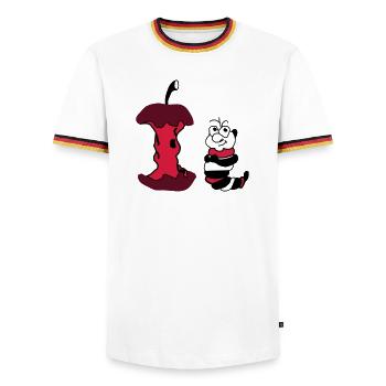 Apfel und Wurm - Männer Kontrast-T-Shirt - Weiß/Dreifarbig - Vorne - AI Model Female 172 light (172cm) & AI Model Male 185 light (185cm)